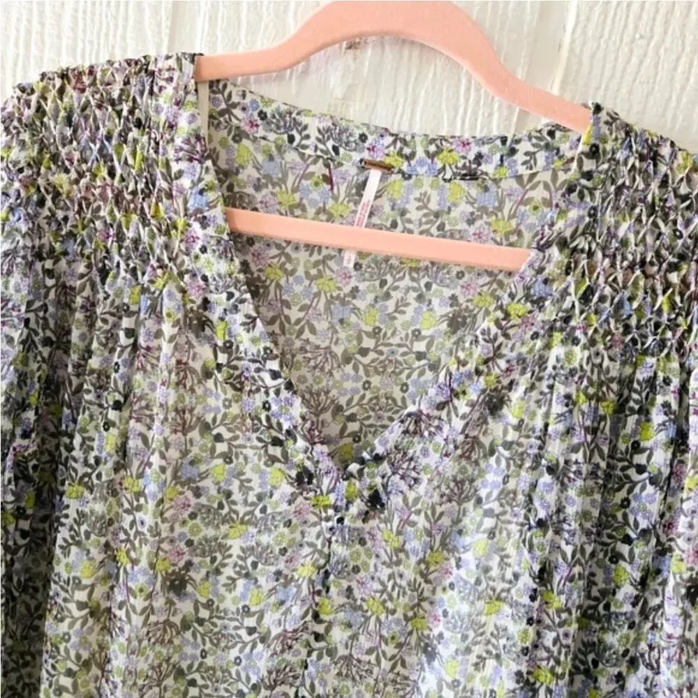 Free People Small Sheer Smocked Shoulder Midi Dress